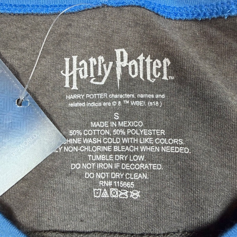 Harry Potter Ravenclaw Graphic Tee Grey Blue 3/4 Sleeve Raglan T-Shirt Small NEW - Picture 3 of 5